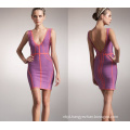 Women′s Sleeveless Strap with Deep V -Neck Backless Brush Bandage Dress